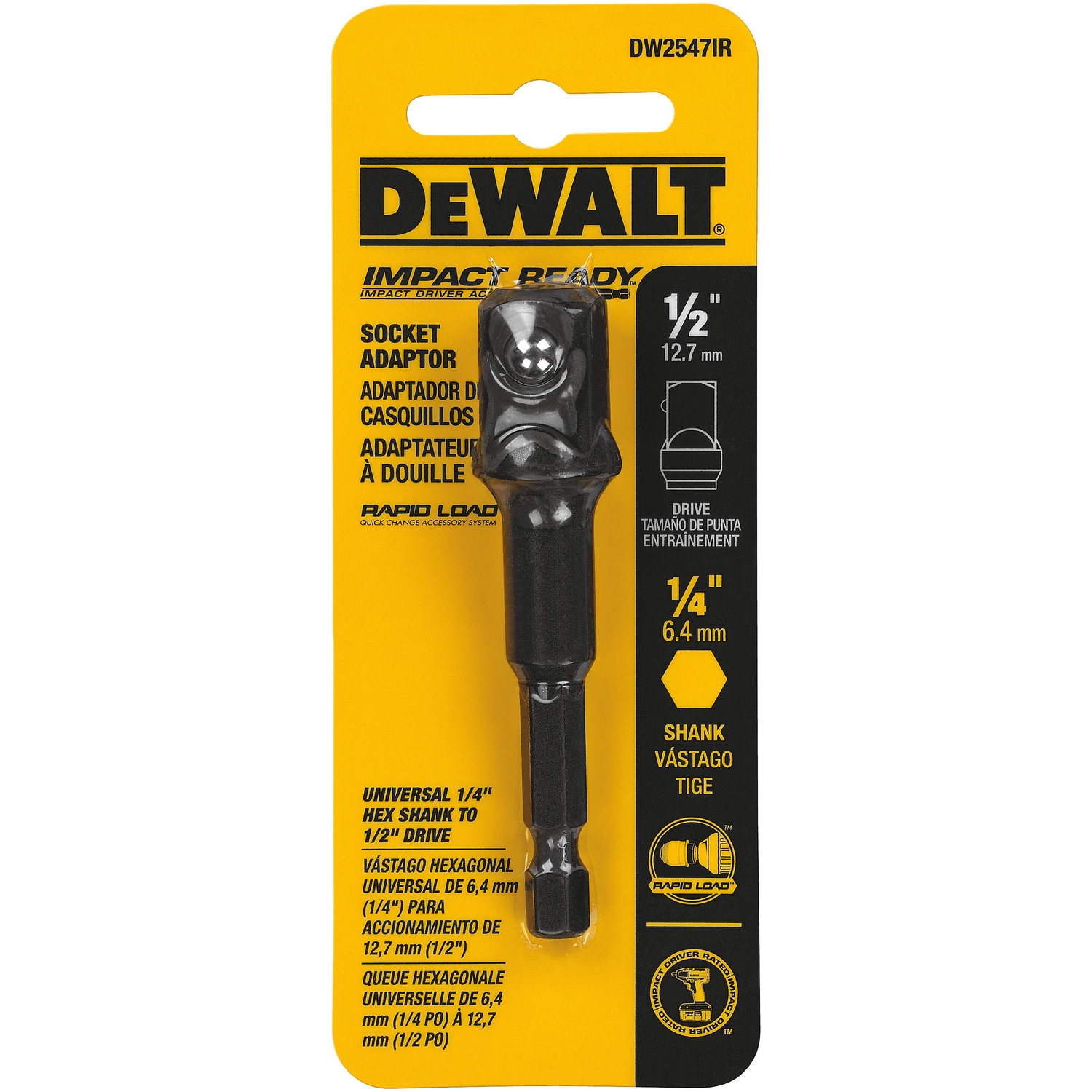 Photos - Screwdriver DeWALT Impact Ready 1/2 in. drive Socket Adapter 1 pc DW2547IR 