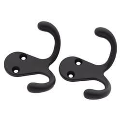 National Hardware Medium Matte Black Metal 2.88 in. L Double Hook 35 lb 2 pk