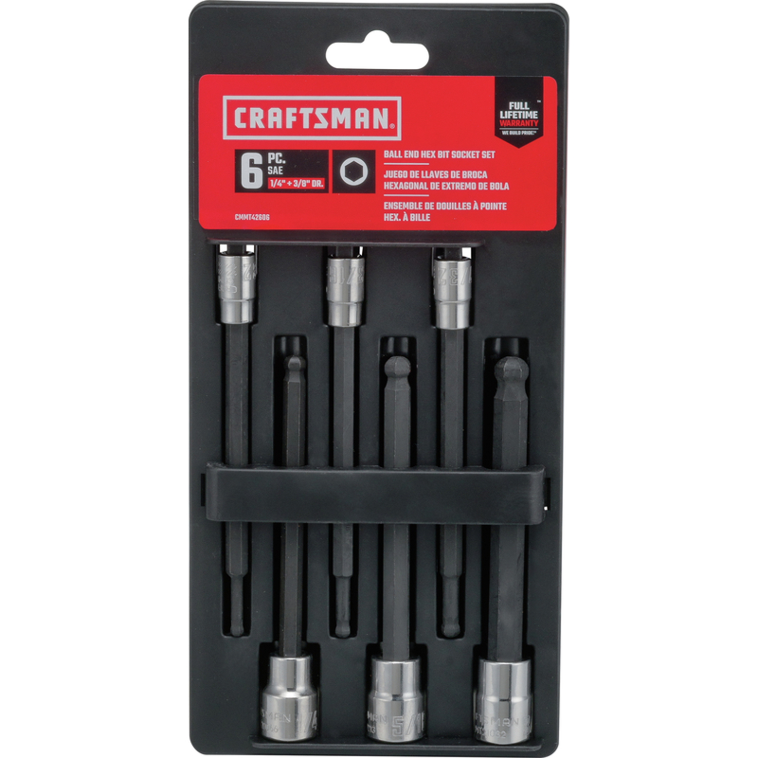 Craftsman 1/4 and 3/8 in. drive SAE 6 Point Long Ball Hex Bit Socket Set 6 pc