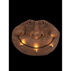 Luxe Light Decor Brown Resin/Stone 8.66 in. H X 13.86 in. W Smiling Stone Face with Solar LEDs Statu