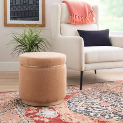 Linon Home Decor Stella Tan Sherpa Fabric Modern Ottoman 1 pk