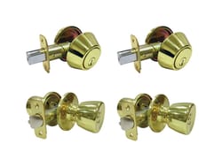 Faultless Tulip Polished Brass Entry Knob and Single Cylinder Deadbolt Right Handed