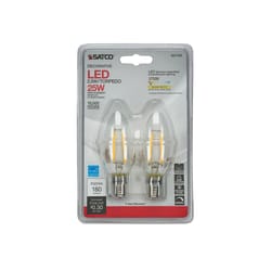 Satco . B11 E12 (Candelabra) Filament LED Bulb Warm White 25 Watt Equivalence 2 pk