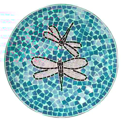 Alpine Multicolored;Assorted Glass/Metal 24 in. Dragonfly Bird Bath with Stand