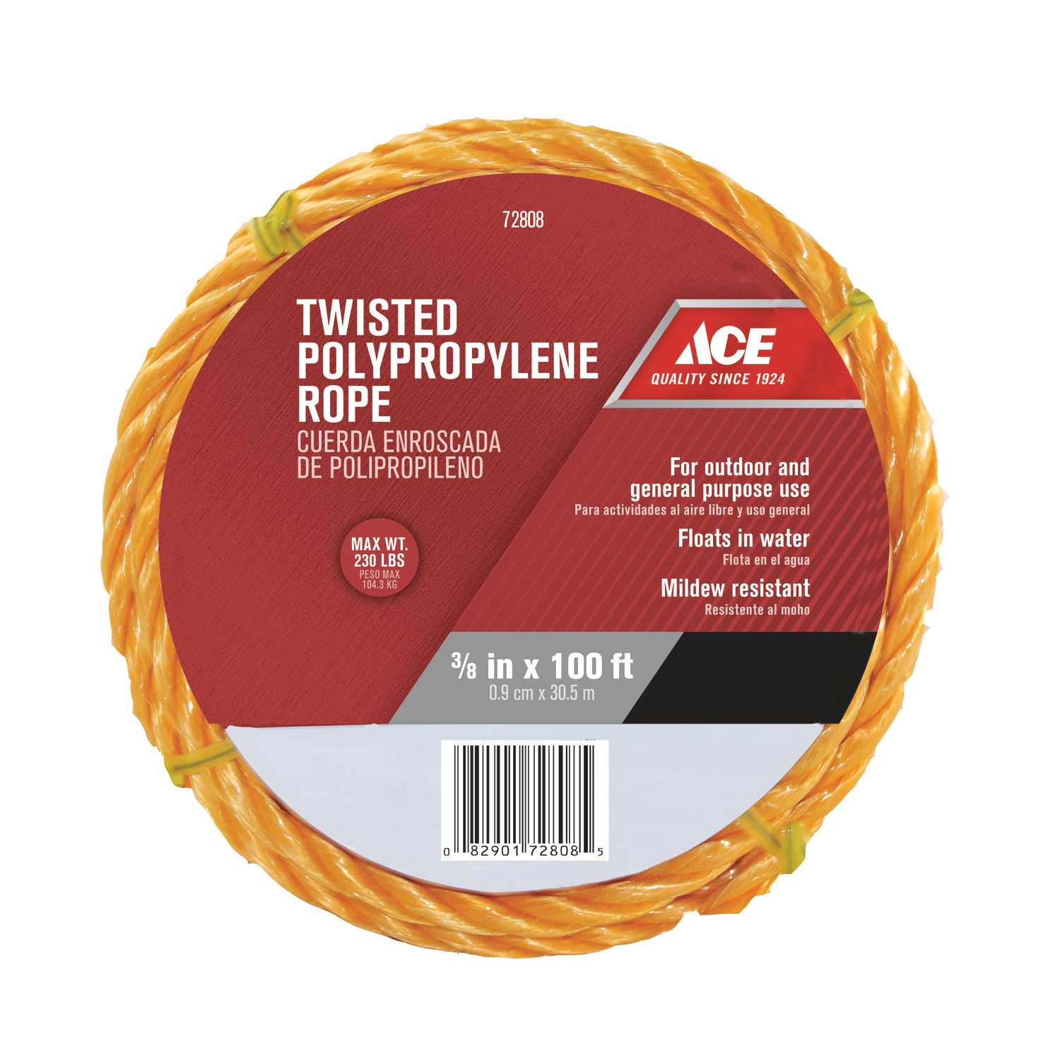 Ace 3/8 in. Dia. x 100 ft. L Yellow Twisted Poly Rope Ace Hardware