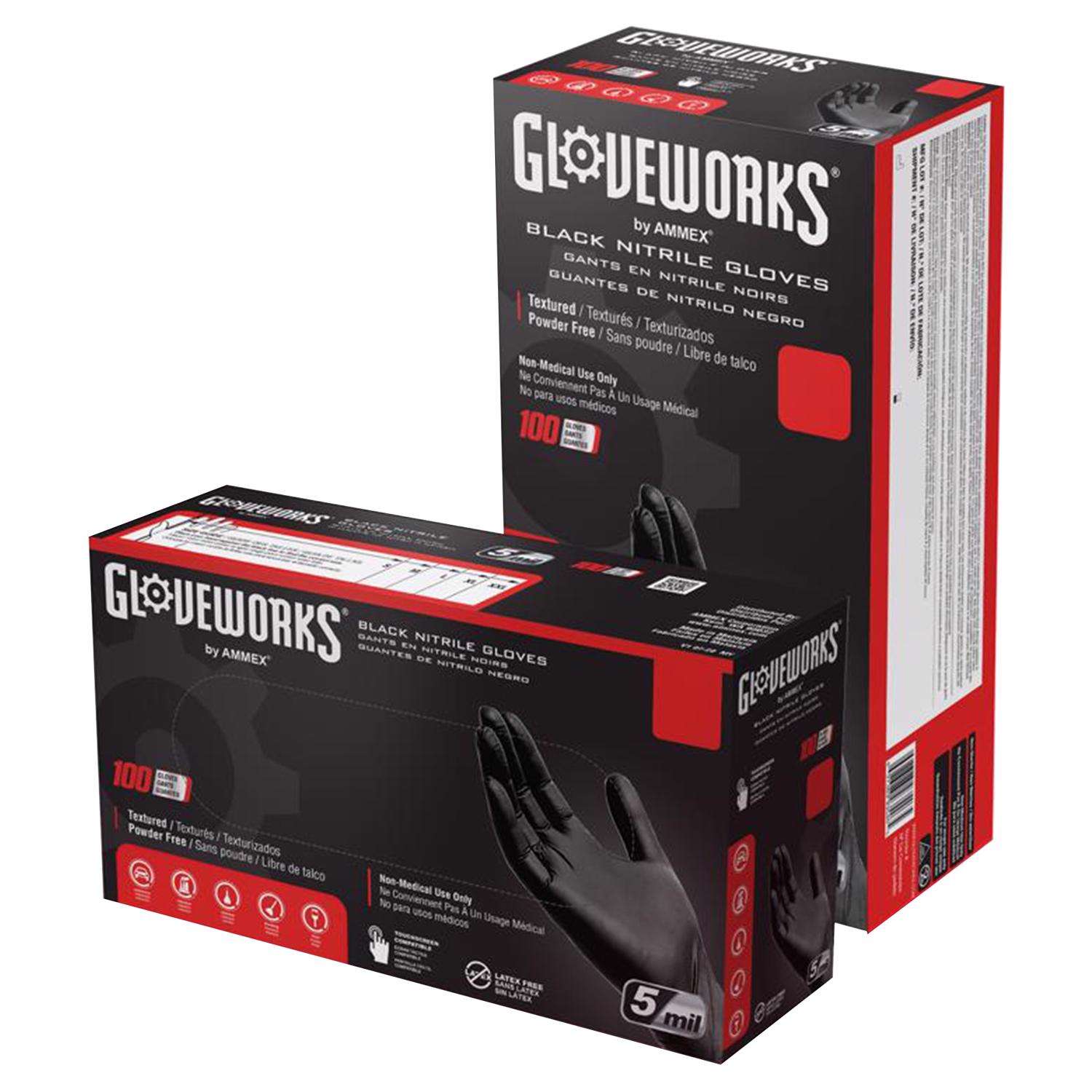 Gloveworks Nitrile Disposable Gloves Small Black Powder Free 100 pk ...