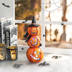 Glitzhome Multicolored 14 in. LED Prelit Halloween Lighted Stacked Resin Tabletop Decor