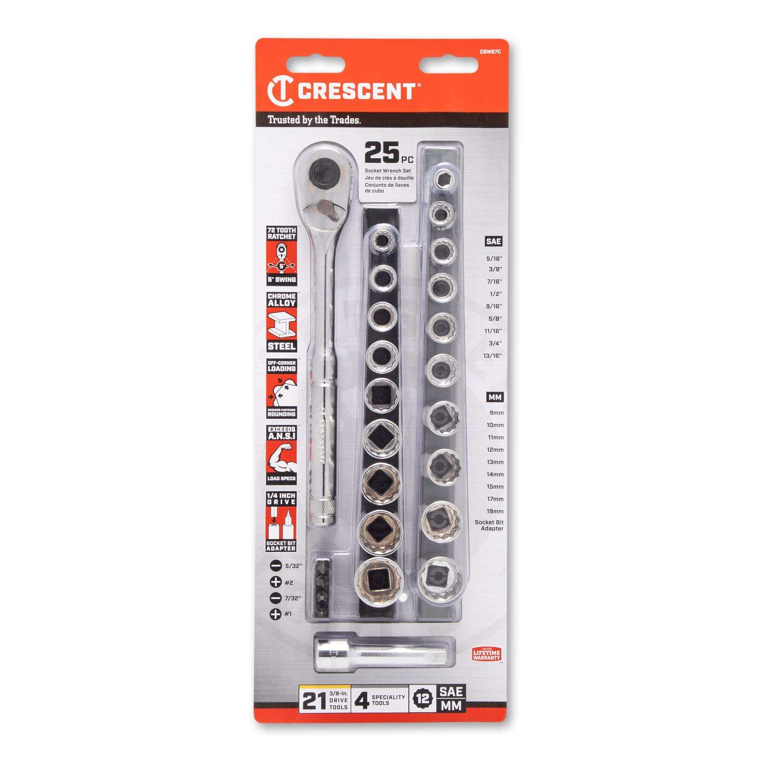 Crescent Assorted Sizes X 3/8 in. drive Metric 6 Point Hex Bit Socket Set 7  pc - Ace Hardware