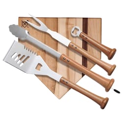 Baseball BBQ Steel/Wood Natural Grill Tool Set