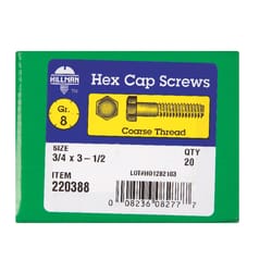 HILLMAN 3/4 in. D X 3-1/2 in. L Heat Treated Steel Hex Head Cap Screw 20 pk