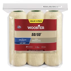 Wooster 50/50 Knit 9 in. W X 1/2 in. Paint Roller Cover 3 pk