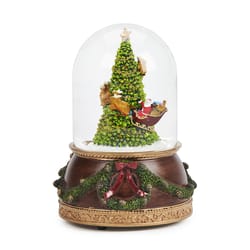 Roman Glitter Dome Multicolored Musical Santa Rotating Around Christmas Tree Table Decor 7.75 in.