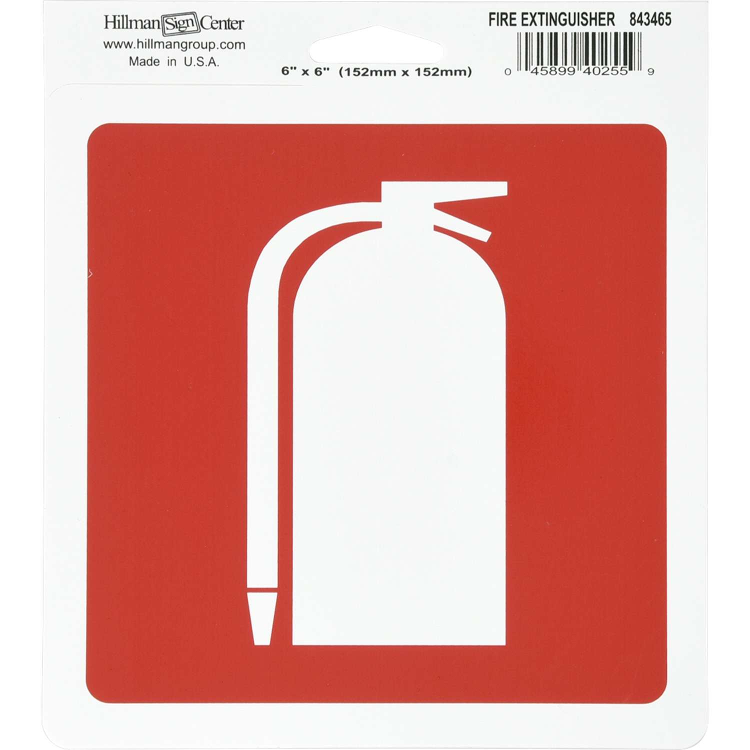Hillman English Red/White Fire Extinguisher Sign 6 in. H X 6 in. W
