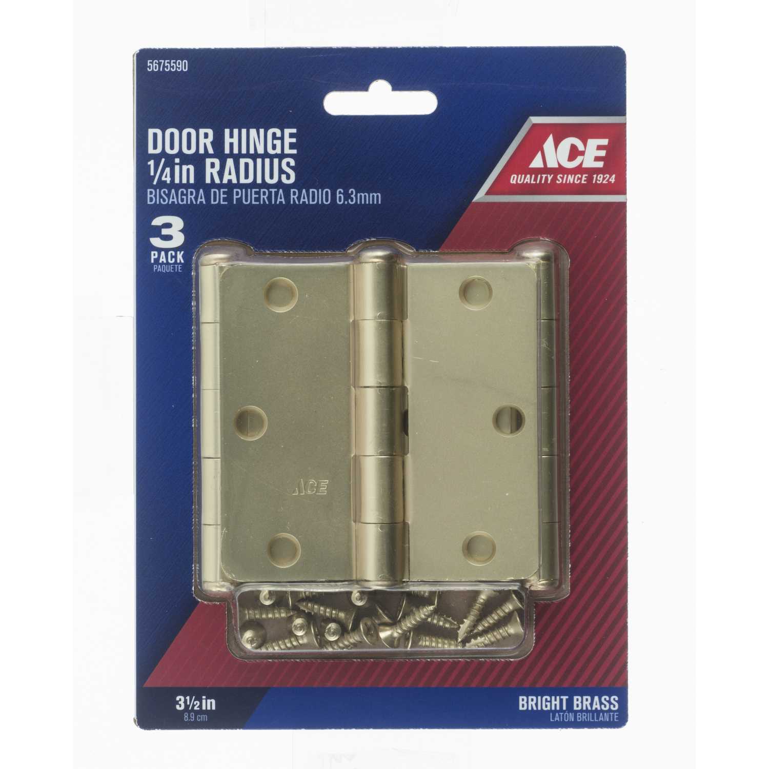 Ace 31/2 in. L Bright Brass Steel Door Hinge 3 pk Ace Hardware