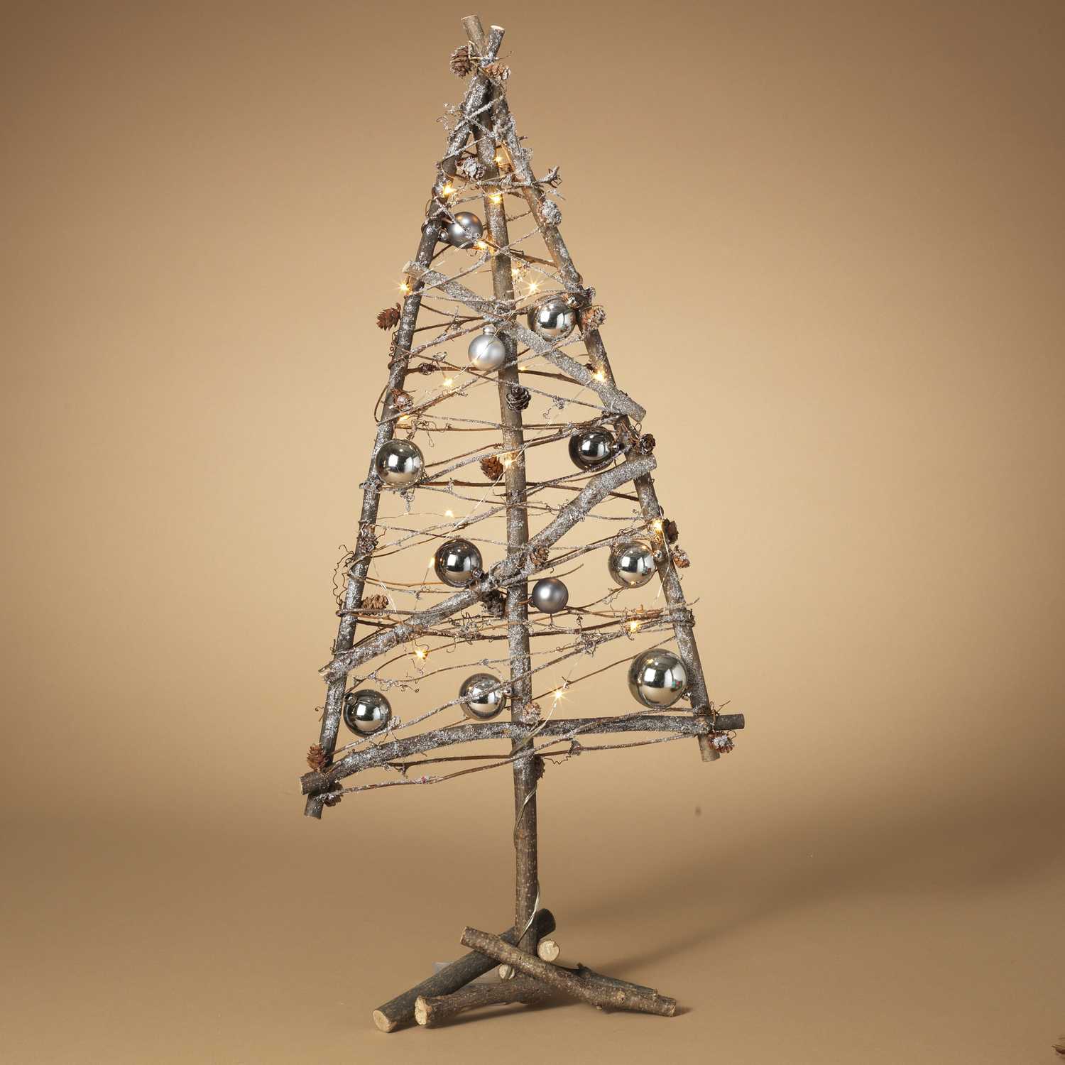 Gerson Decorated Twig Tree Christmas Decoration Silver Wood Metal