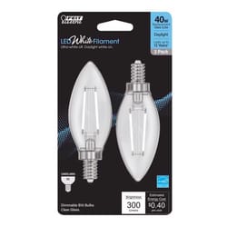 Feit White Filament B10 E12 (Candelabra) Filament LED Bulb Daylight 40 Watt Equivalence 2 pk