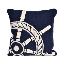 Liora Manne Frontporch Navy Ship Wheel Polyester Throw Pillow 18 in. H X 2 in. W X 18 in. L