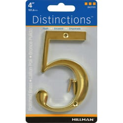 HILLMAN Distinctions 4 in. Gold Zinc Die-Cast Screw-On Number 5 1 pc