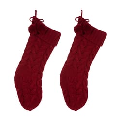 Glitzhome Red Knitted with Pom Pom Ball Christmas Stocking 1.2 in.