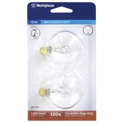 Westinghouse 15 W G16.5 Globe Incandescent Bulb E12 (Candelabra) Warm White 2 pk