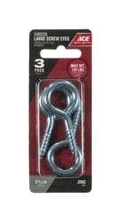 Ace 9/32 in. D X 2-5/16 in. L Zinc-Plated Steel Screw Eye 120 lb. cap. 3 pk