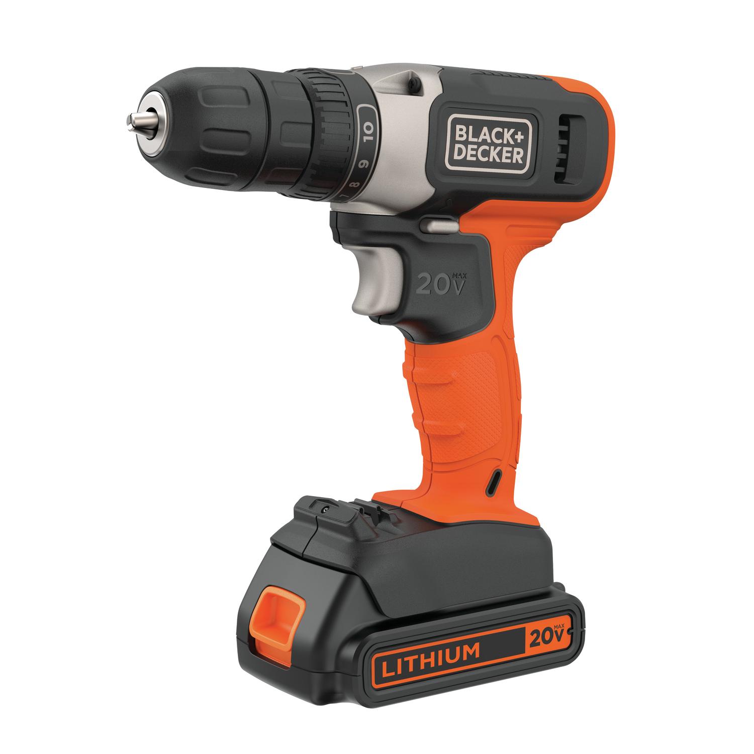 Black+Decker 20 V 3/8 in. Brushed Cordless Compact Drill Kit (Battery & Charger)