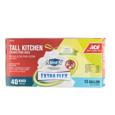 Great Value 13- Gallon Drawstring Strong Flex Tall Kitchen Trash Bags, Mint  Scent, 40 Bags 