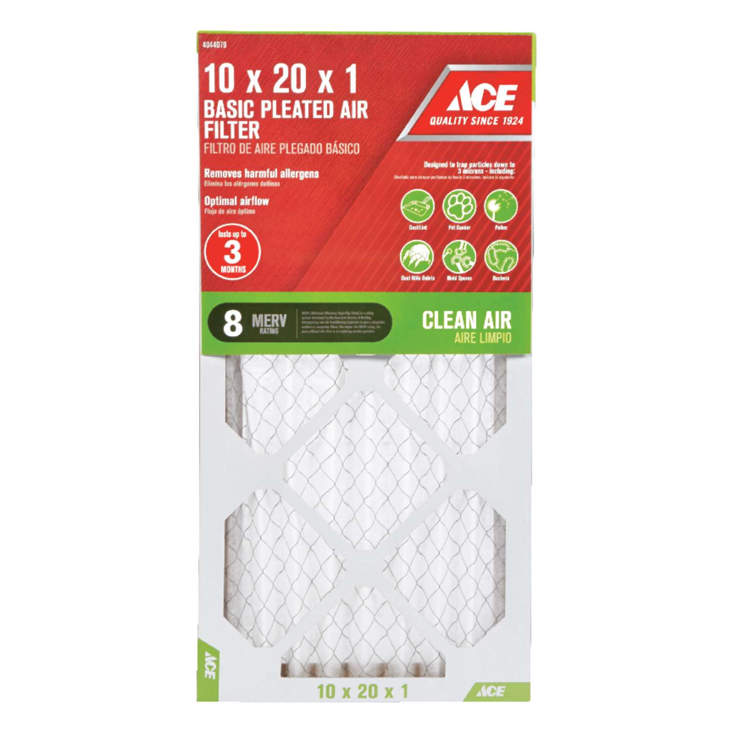 Ace 12 in. W x 20 in. H x 1 in. D Cotton 8 MERV Pleated Air Filter