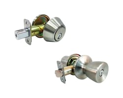 Faultless Tulip Satin Stainless Steel Entry Knob and Single Cylinder Deadbolt Right or Left Handed