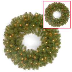 National Tree Company 24 in. D LED Prelit Warm White North Valley Spruce Wreath