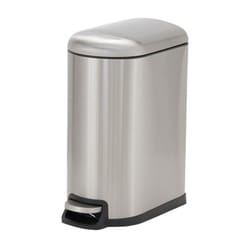 Household Essentials Tuscany 2.6 gal Silver Stainless Steel Narrow and Step Pedal Wastebasket