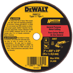 DeWalt HP 3 in. D X 3/8 in. Aluminum Oxide Abrasive Cut-Off Wheel 1 wheel