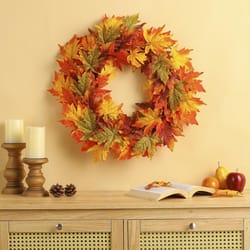 Glitzhome Warm White 24 in. LED Prelit Maple Leaves Wreath Fall Decor