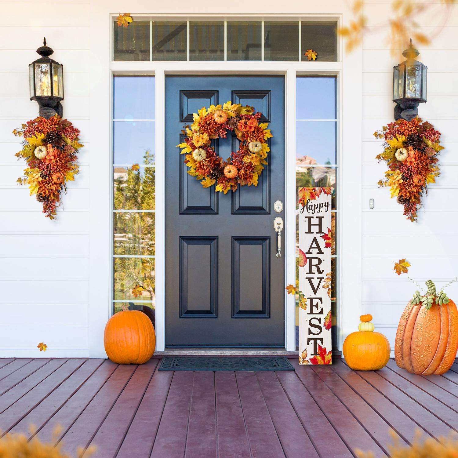 Glitzhome 27 in. Dahlia Pumpkin Berry Hanging Decor Mfr