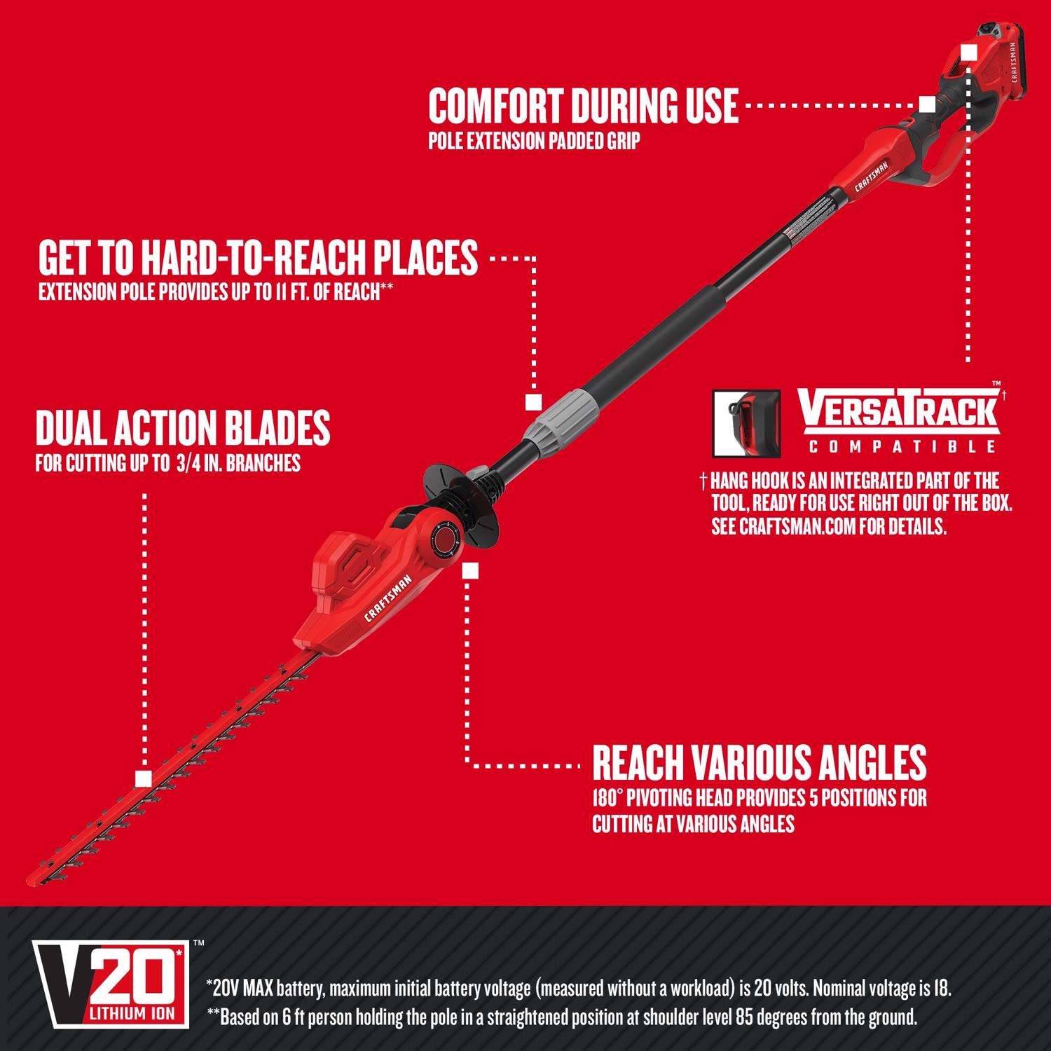 Craftsman V20 CMCPHT818D1 18 in. Battery Pole Hedge Trimmer Kit