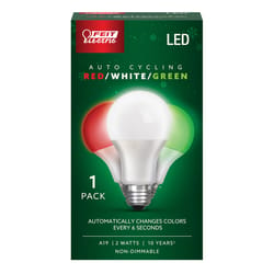 Feit A19 E26 (Medium) Auto Cycling LED Bulb Green/Red/White 2 Watt Equivalence 1 pk