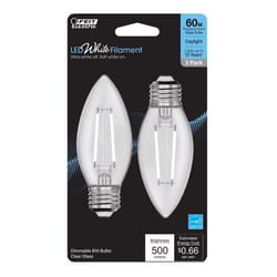 Feit White Filament B10 E26 (Medium) Filament LED Bulb Daylight 60 Watt Equivalence 2 pk