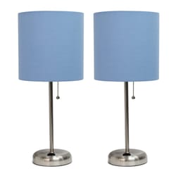 LimeLights 19.5 in. Brushed Steel Blue Table Lamp with Charging Outlet