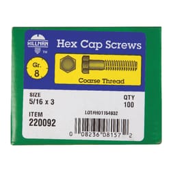 HILLMAN 5/16 in. D X 3 in. L Heat Treated Steel Hex Head Cap Screw 100 pk