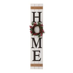 Glitzhome Multicolored Home with 3 Interchangeable Floral Wreaths Porch Sign 42 in.