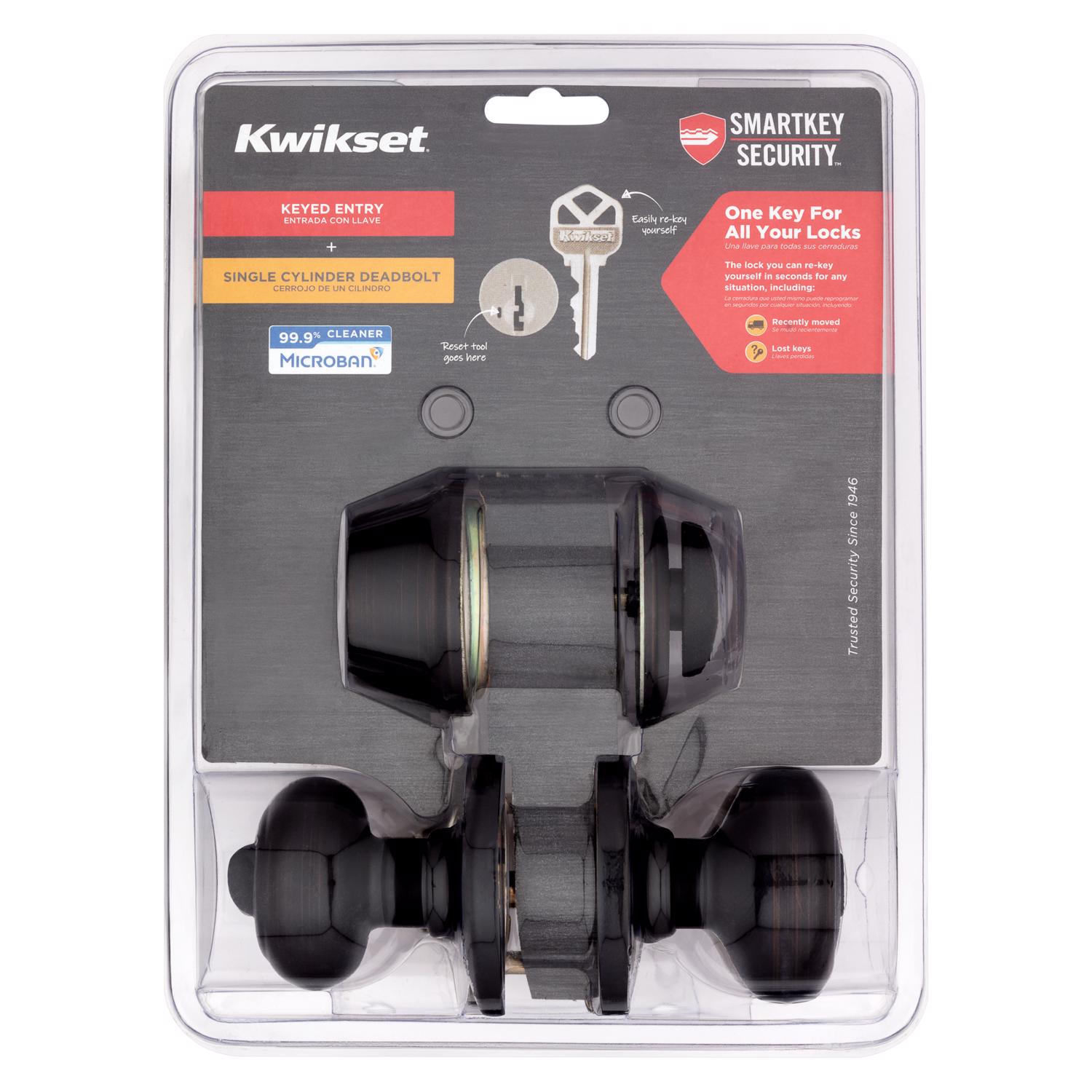 thumbnail image 2 of Kwikset SmartKey Security Entry Cylinder (29700 SA CYL LVR BRNZ) – Bronze Single Cylinder Deadbolt – New 2 of 6
