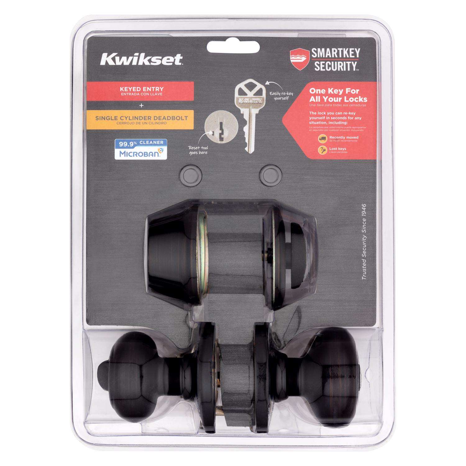 Kwikset SmartKey Security Classic Bronze Entry Knob and Single Cylinder Deadbolt KW1 2