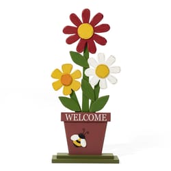 Glitzhome Multicolored Wood/MDF 30 in. H X 14.25 in. L X 4.75 in. W Trio Flowers Welcome Porch Sign