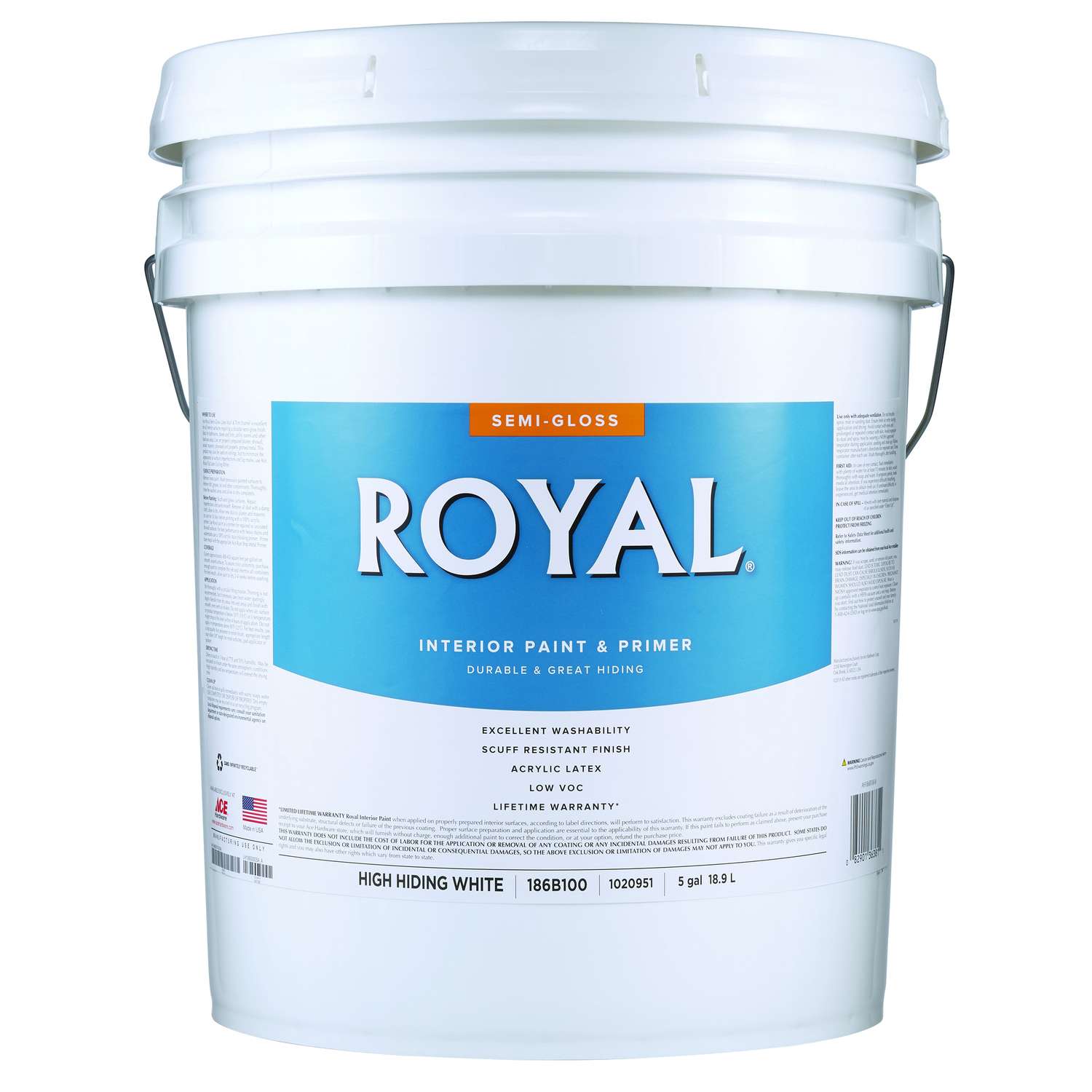 Royal SemiGloss High Hiding White Paint Interior 5 gal. Ace Hardware