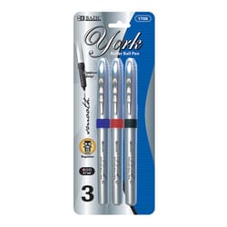 Bazic Products York Assorted Rollerball Pen 3 pk