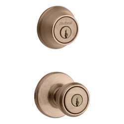 Kwikset Tylo Antique Brass Deadbolt and Passage Door Knob 1-3/4 in.