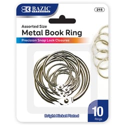 Bazic Products Assorted Size Silver Book Rings 10 pk