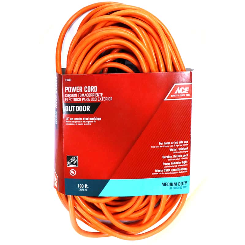 Ace Indoor and Outdoor 100 ft. L Orange Extension Cord 14