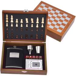 Mad Man Night Card Flask and Check Game Set Muticolored