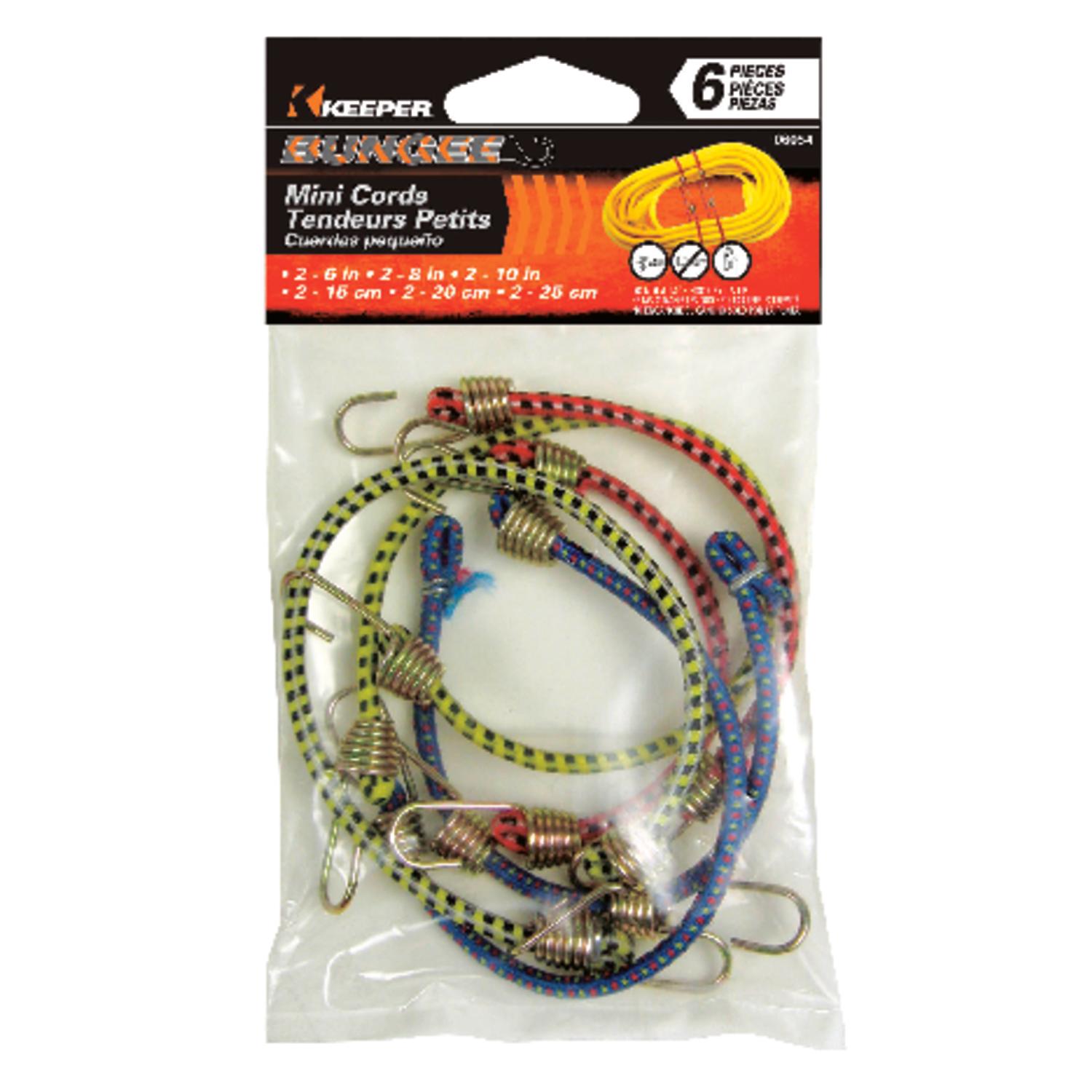 2-6 in., 2-8 in., 2-10 in.Mini Bungee Cords 6-Pieces 2-6 in., 2-8 in., 2-10 in.Mini Bungee Cords 6-Pieces